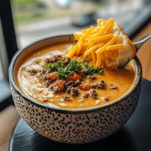 Hearty Slow Cooker Cheesy Burger Flavored Soup Recipe