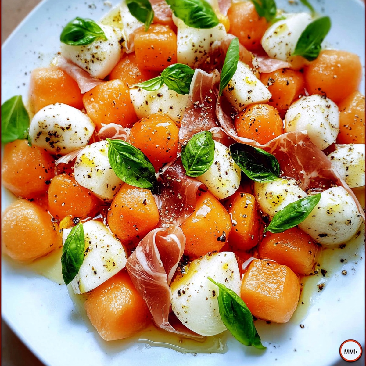 Crisp Melon & Prosciutto Caprese Salad Recipe