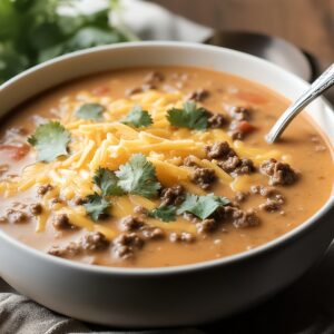 Creamy Cheesy Ground Beef Taco Soup Recipe