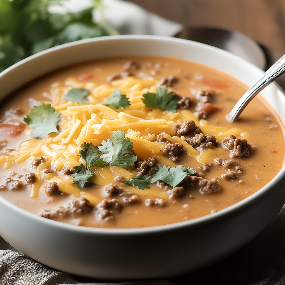 Creamy Cheesy Ground Beef Taco Soup Recipe