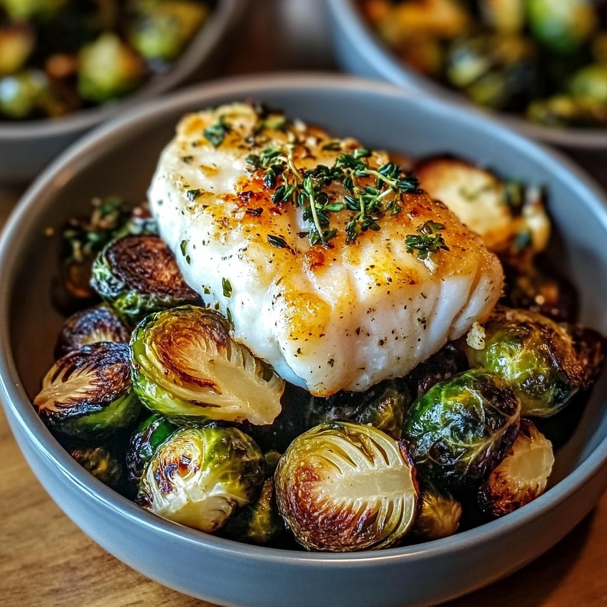 Zesty Lemon Garlic Butter Cod Bowls With Roasted Brussels Sprouts Recipe
