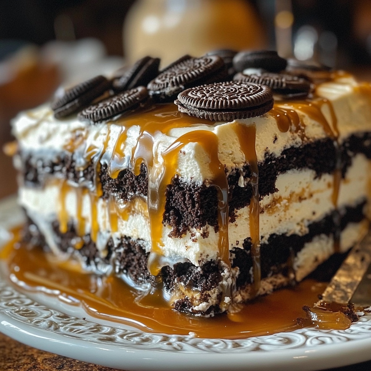Salted Caramel Oreo Icebox Cake Recipe