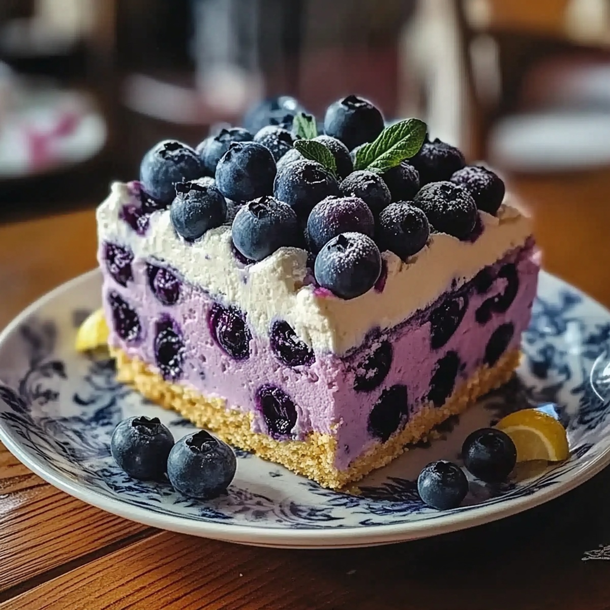 Lemon Blueberry Shortbread Mousse Cake Recipe