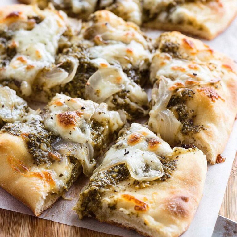 Caramelized Onion Pesto Flatbread Pizza Recipe