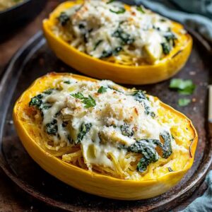 Hearty Spinach And Artichoke Stuffed Spaghetti Squash Recipe