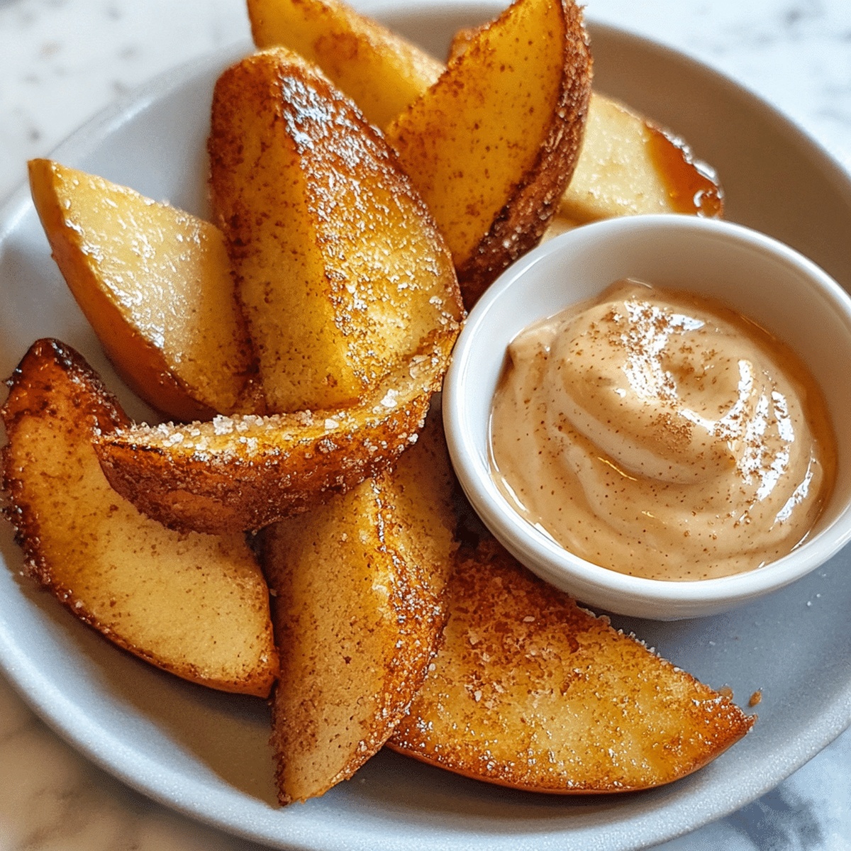 Crispy Air Fried Apple Wedges With Caramel Whipped Cream Dipping Sauce Recipe