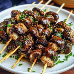 Balsamic Garlic Grilled Mushroom Skewers Recipe