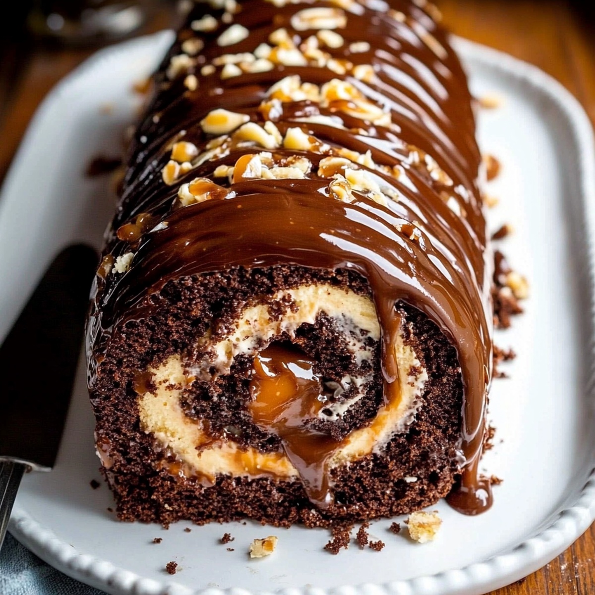 Chocolate Caramel Turtle Cake Roll Recipe