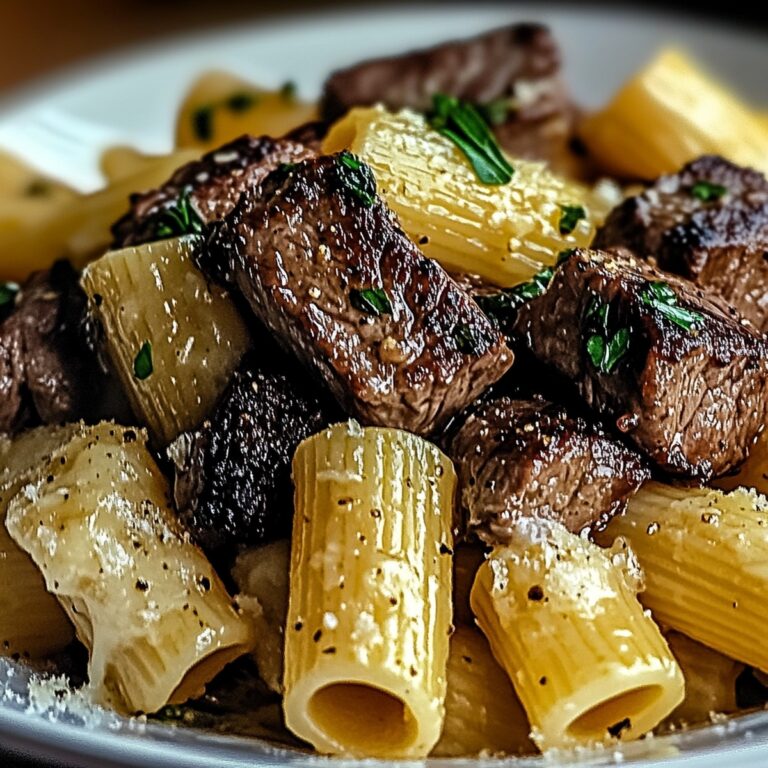 Garlic Butter Steak Tips With Cheesy Rigatoni Recipe