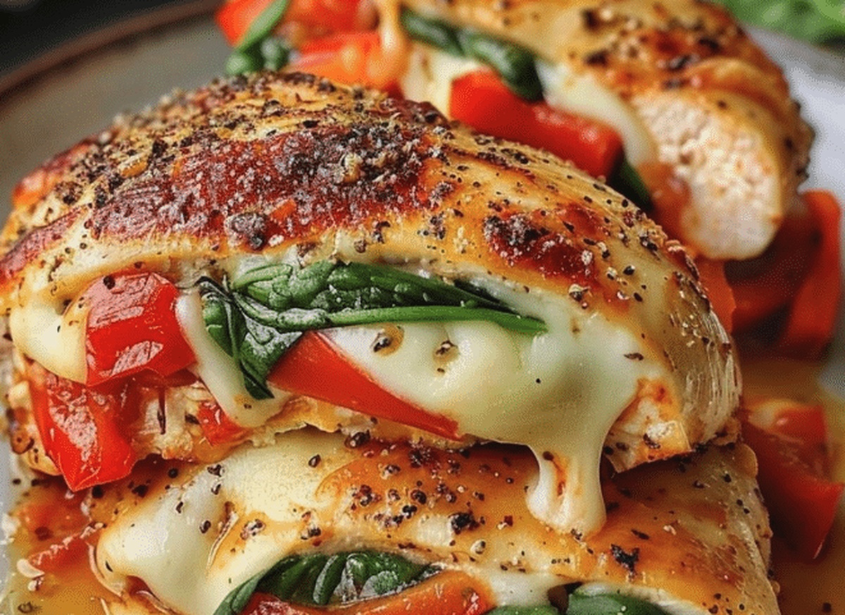 Roasted Red Pepper, Spinach, And Mozzarella Stuffed Chicken Recipe