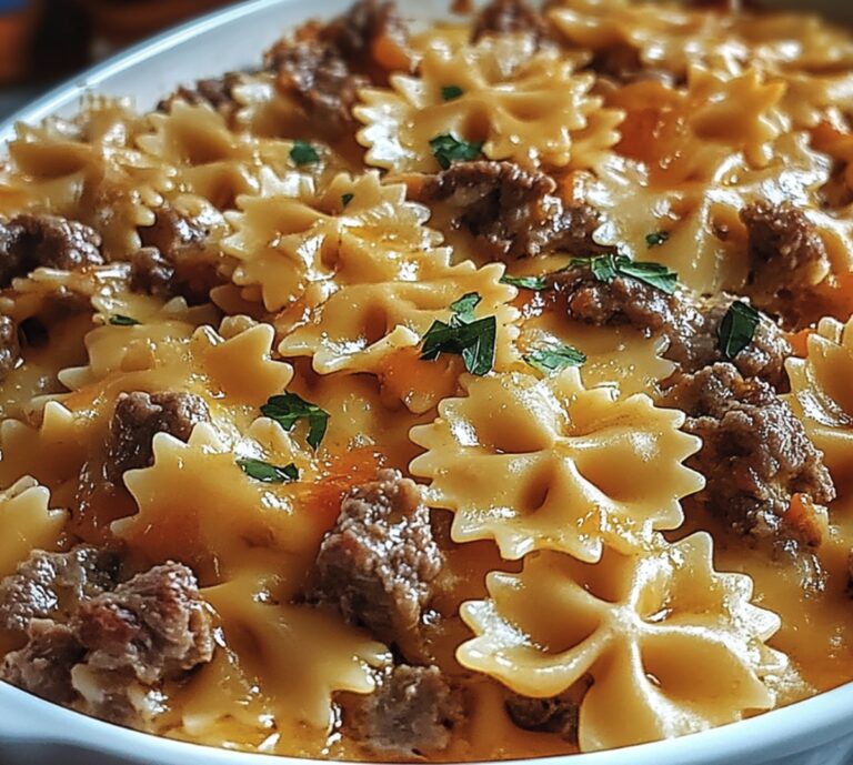 Cheesy Velveeta Beef Bowtie Pasta Casserole Recipe
