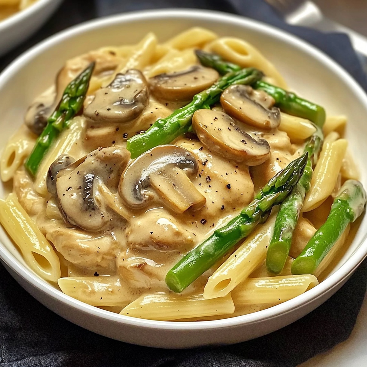 Creamy Mushroom And Asparagus Chicken Penne Recipe
